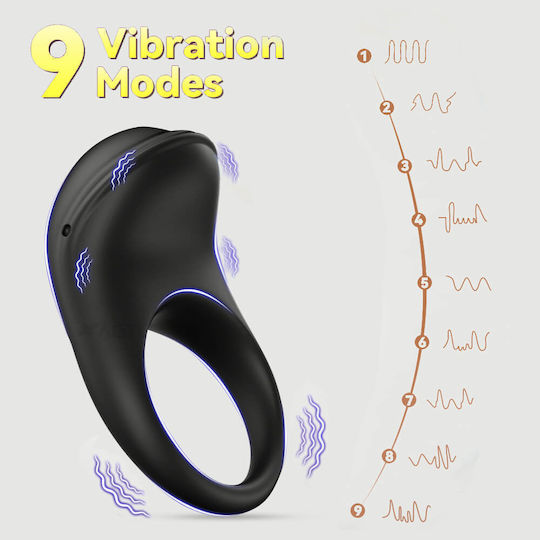 Δονούμενο Δαχτυλίδι Πέους Σιλικόνης Application Dolphin App Based Silicone Cock Ring Μαύρο