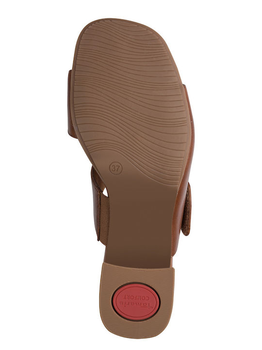 Leather Mules with Chunky Low Heel in Brown Colour
