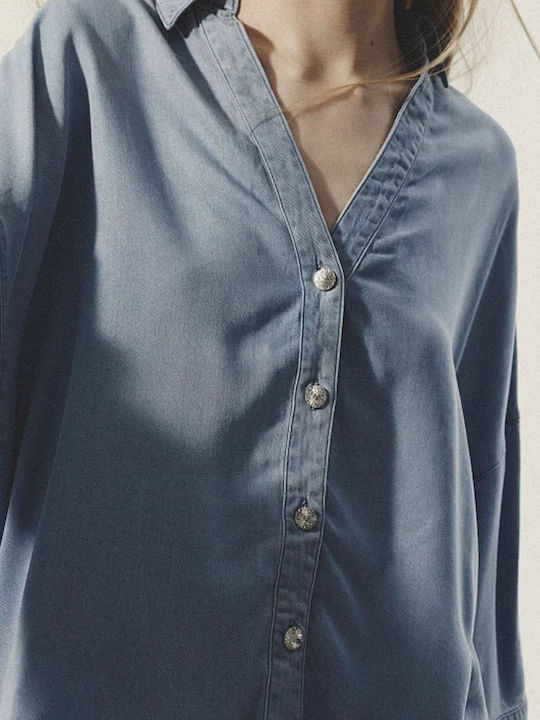 Long Sleeve Women's Denim Shirt Light Blue Denim