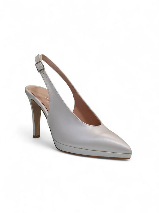 Leather Heels with Strap & High Heel Ecru