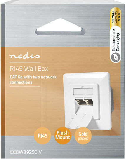 Nedis Wall Ethernet Socket Double Female Ports Rj45 Cat6a Recessed White