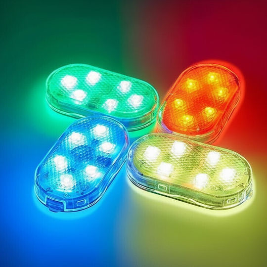 Lampă Ambientală Auto Led RGB Zola 8 Moduri de Iluminare Suport Magnetic 6 Leduri Alimentată cu Baterii 5.5 X 2.5 Cm Transparentă