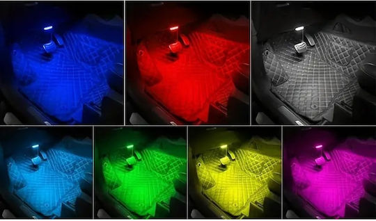Lampă Ambientală Auto Led RGB Zola 8 Moduri de Iluminare Suport Magnetic 6 Leduri Alimentată cu Baterii 5.5 X 2.5 Cm Transparentă