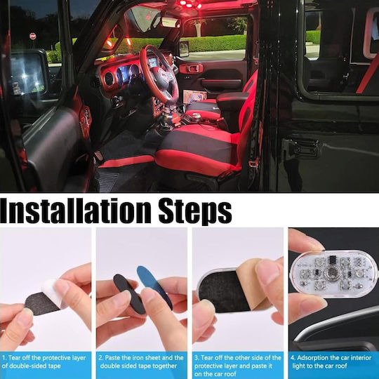 Lampă Ambientală Auto Led RGB Zola 8 Moduri de Iluminare Suport Magnetic 6 Leduri Alimentată cu Baterii 5.5 X 2.5 Cm Transparentă
