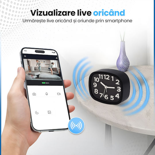 Cameră Spion Ascunsă în Ceas Deșteptător Wifi Card 8gb 4k Transmisie Live Full Hd 1080p Detectare Mișcare Alarmă Funcțională Monitorizare 24/7 Acces De La Distanță
