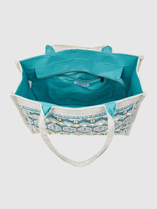 Verde Geantă De Plajă Din Material Textil Albastră