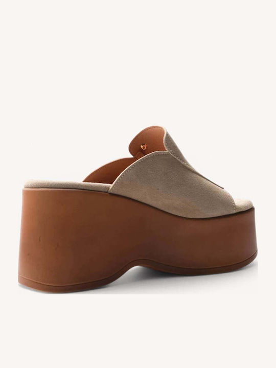 Platforme Dama Mule Din Piele Bej Detaliu Discret