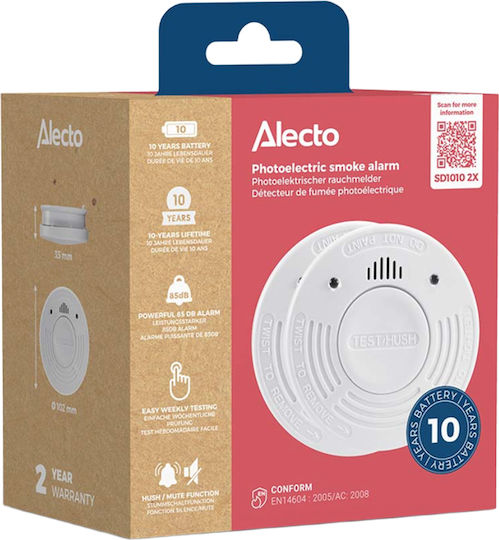 Alecto Pack 2 Optische Rauchmelder 85db Testknopf Stummschaltfunktion Weiße
