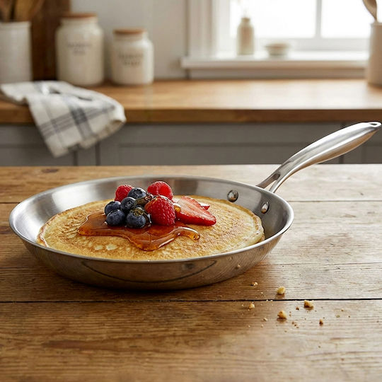 Cheffinger 28 Cm Stainless Steel Crepe Pan Compatible All Heat Sources Induction Silver