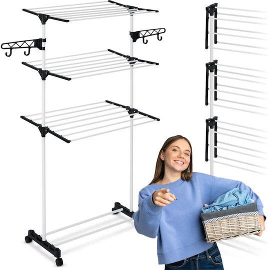 Smartic Folding Floor Clothes Drying Rack Metallic with Wheels with Hanging Length 15m