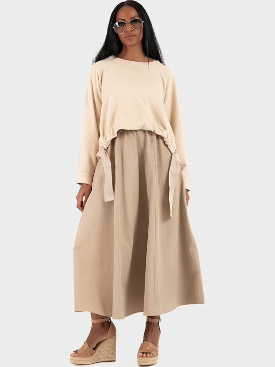 Midi Φόρεμα Μακρυμάνικο Beige