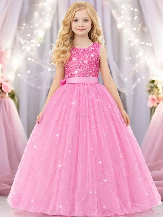 Kinderkleid Ärmellos mit Pailletten Rosa