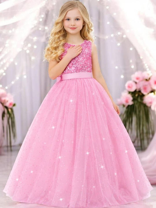Kinderkleid Ärmellos mit Pailletten Rosa