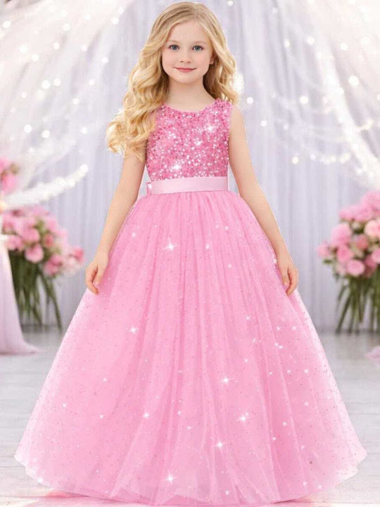 Kinderkleid Ärmellos mit Pailletten Rosa