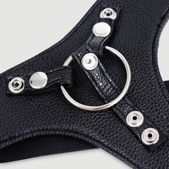 Δερμάτινο Strap On Harness Ρυθμιζόμενους Ιμάντες & Κρίκο Leather Strap On Harness Adjustable Straps & O Ring – Μαύρο