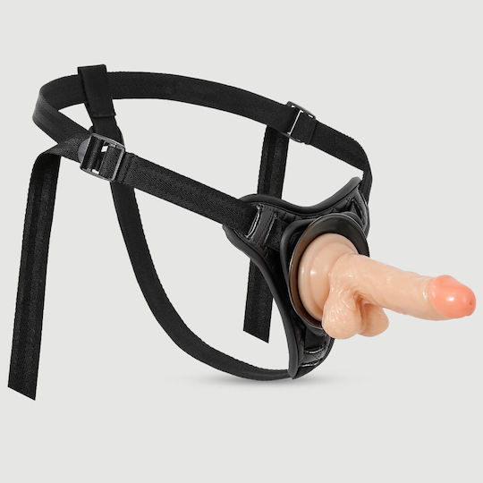 Δερμάτινη Ζώνη Strap On Ομοιώματα Βεντούζα Leather Strap On Harness Suction Cup Dildos Μαύρη