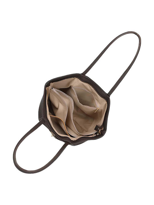 Gallantry Grained Tote Bag Women Turn Lock Long Handles Brown