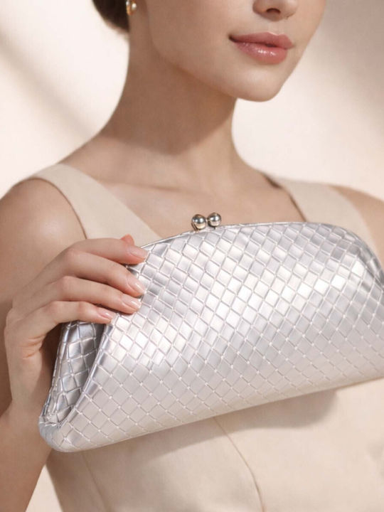 Gallantry Woven Evening Clutch Women Ball Lock Chain Shoulder Strap Silver