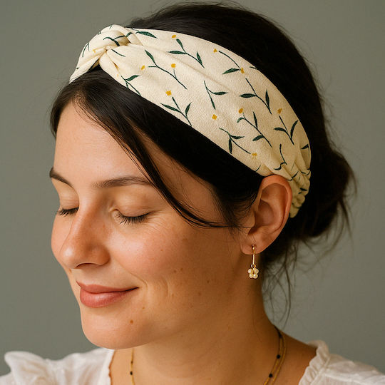 Twisted Headband Casual Hair In Flowered Satin Minimalist Beige
