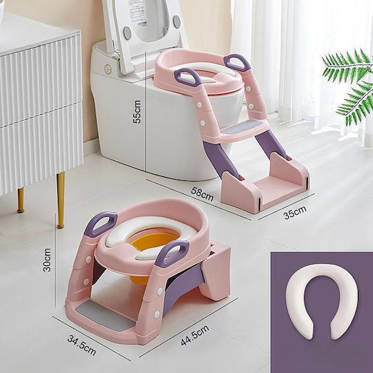 Little Mom Scaun De Toaletă Pentru Copii BH-BC-301 Roz Cu Treaptă Cu Mânere Și Pernuță