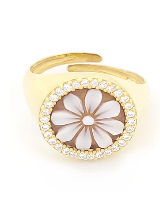 Women's Ring with Zircon Made of Gold Plated Silver