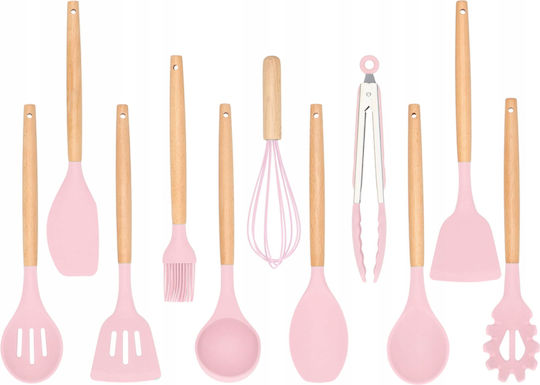 Hard-er Cooking Utensil Set Made Of Silicone With Stand 12 Pieces Pink