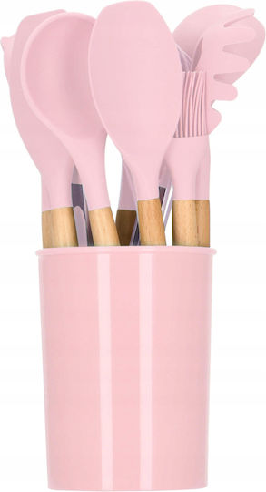 Hard-er Cooking Utensil Set Made Of Silicone With Stand 12 Pieces Pink