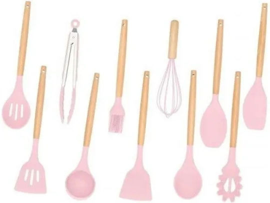 Hard-er Cooking Utensil Set Made Of Silicone With Stand 12 Pieces Pink