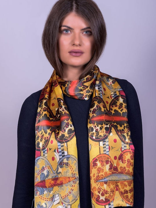 Kalfas Luxury Silk Γυναικείο Μεταξωτό Φουλάρι Κίτρινο