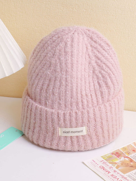 Beanie Unisex Σκούφος Πλεκτός σε Ροζ χρώμα