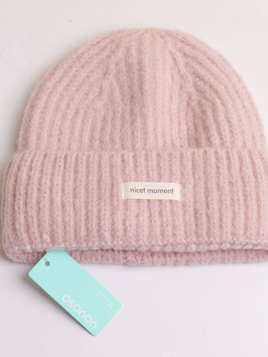 Beanie Unisex Σκούφος Πλεκτός σε Ροζ χρώμα