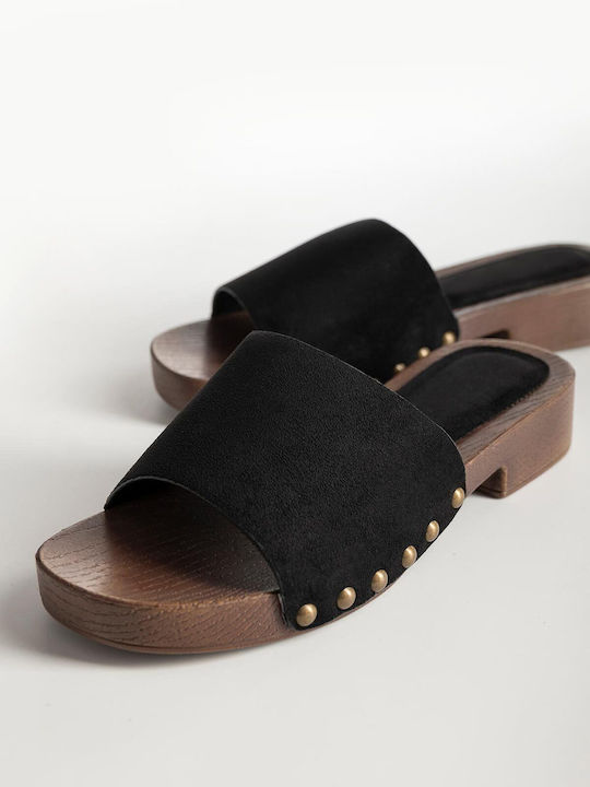 Flat Suede Mules In Black Colour K26-301-77-656-Black