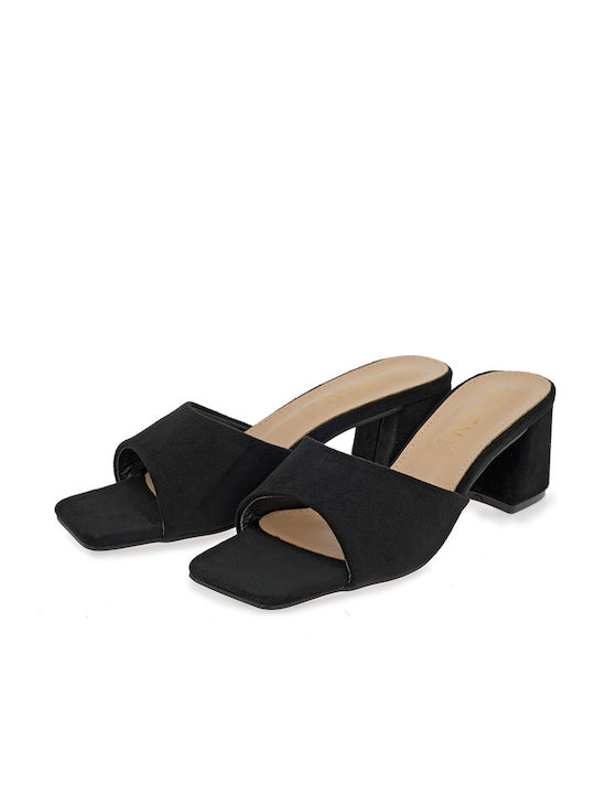 Suede Mules with High Heel in Black Colour