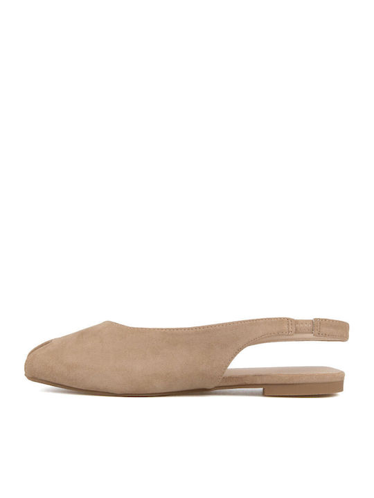 Suede Women's Ballerina Shoes With Strap In Beige Colour
