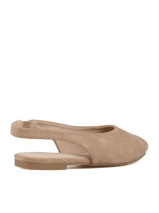 Suede Women's Ballerina Shoes With Strap In Beige Colour