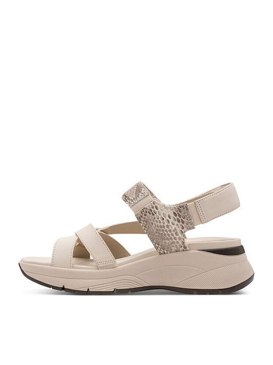 Leder Damen Flache Sandalen Beige