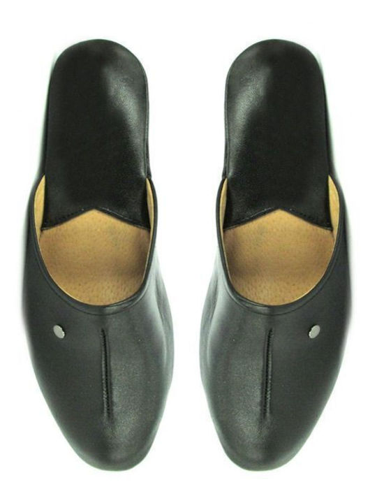 Leather Winter Women's Black Slippers