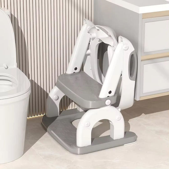 Little Mom Scaun De Toaletă Pentru Copii Bh-8988 Gri Cu Treaptă Cu Mânere Și Pernuță
