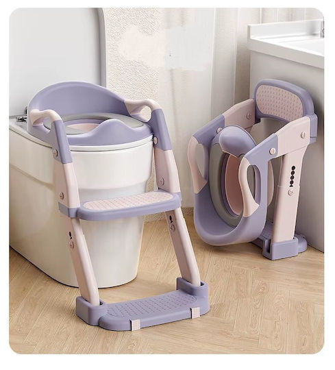Little Mom Scaun De Toaletă Pentru Copii BH-BC-1037 Roz Cu Treaptă Mânere Și Pernuță