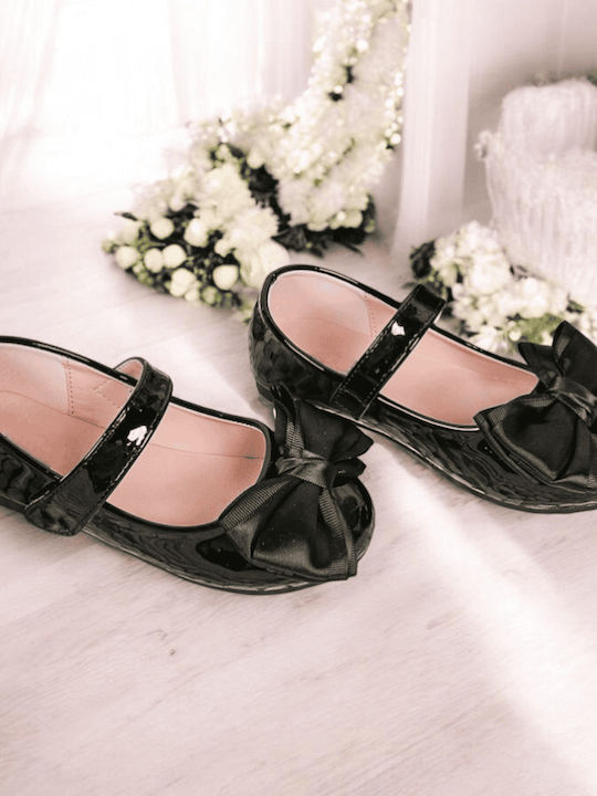 Kids Ballerinas With Hoop & Loop Closure Leather Black