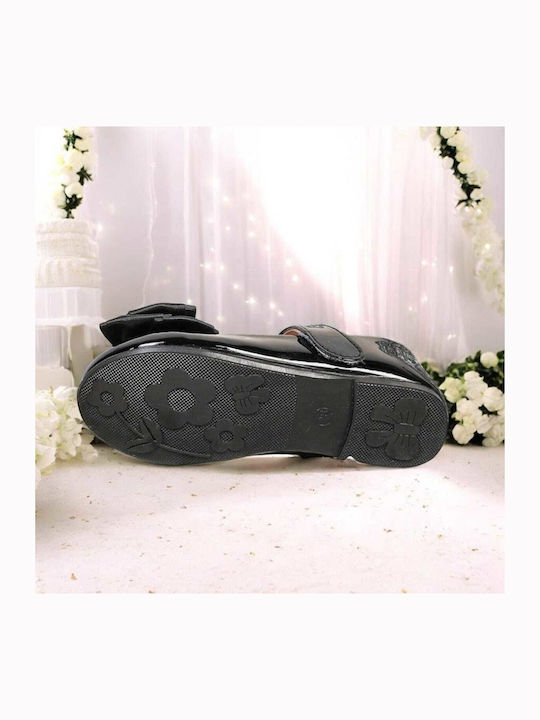 Kids Ballerinas With Hoop & Loop Closure Leather Black