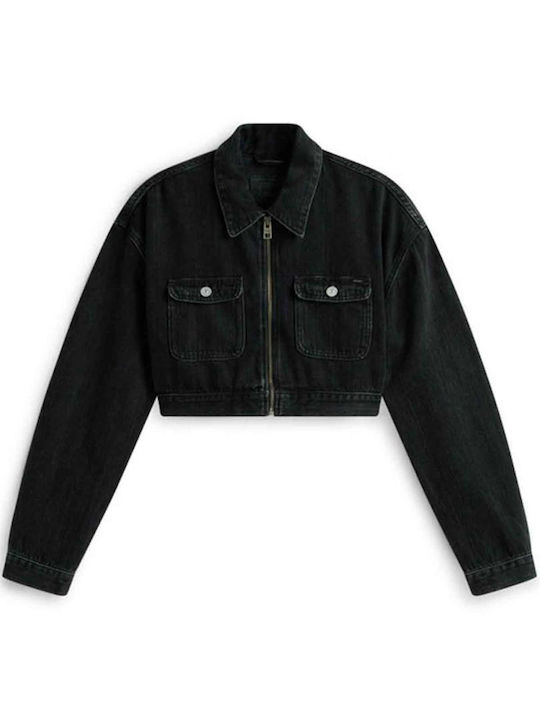 Women's Crop Jean Jacket for Spring or Autumn Black
