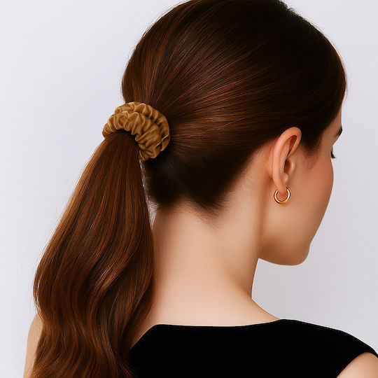 Classic Scrunchie Hair In Satin Pleated Minimalist Brown