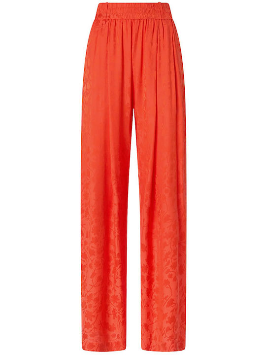 Women's High Rise Satin Trousers with Rubber Band Orange