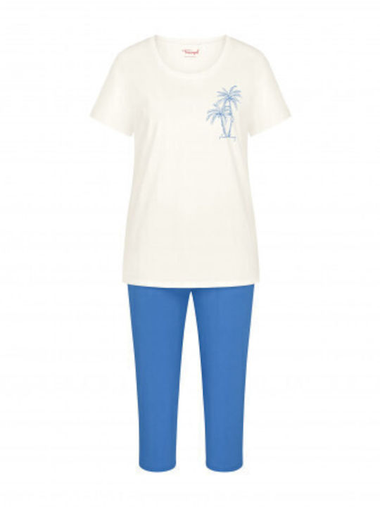 Triumph Summer Women's Cotton Pajama Set White/Blue Sets Pk