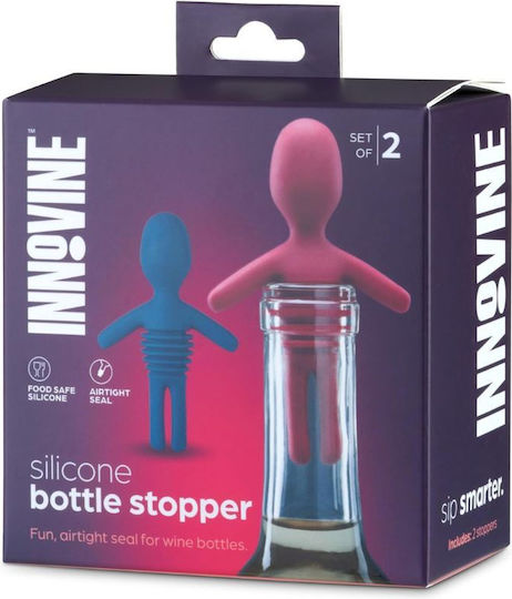 Innovine Set 2 Pieces Bottle Stoppers Silicone Little People Blue & Red