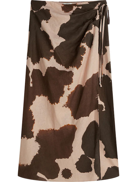 Linen Envelope Skirt Painterly Animal Eggnog