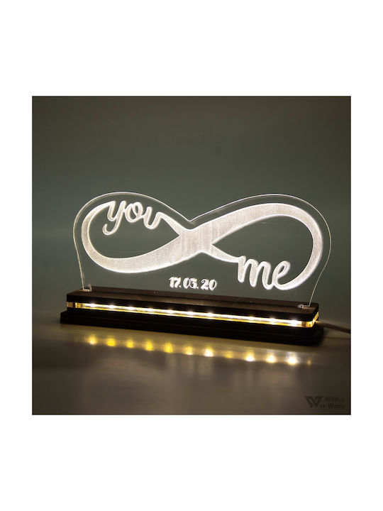 World of Wood Decorative Table Lamp Infinity You & Me LED Warm White Love 10x22cm