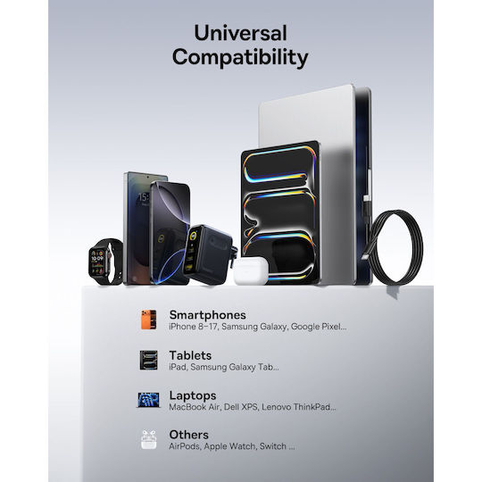 Baseus GaN Charger with USB-A Port and 2 USB-C Ports and USB-C - USB-C Cable 100W Power Delivery Black (PicoGo AE21)