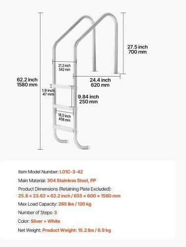 Vevor Pool Ladder Made of Silver Stainless Steel